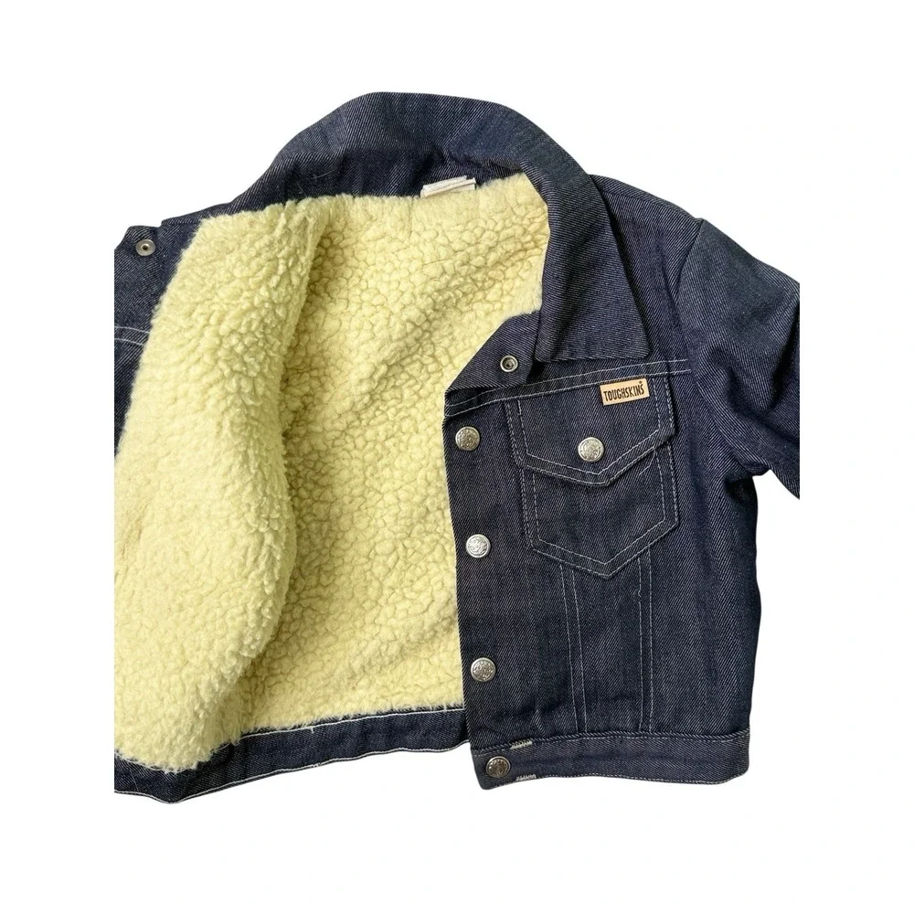 Vintage Sears Toughskins Boys Size‎ 5 Sherpa Lined Denim Trucker Jean Jacket 70s